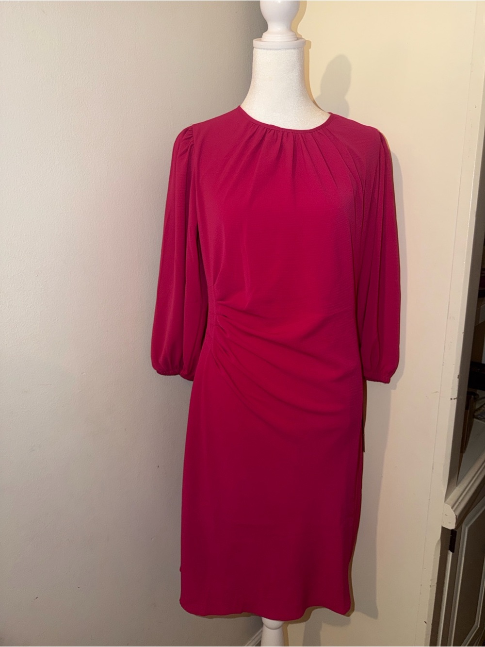 Maggy London Fuchsia Long-Sleeve Ruched Sheath Dressing - Picture 1 of 6